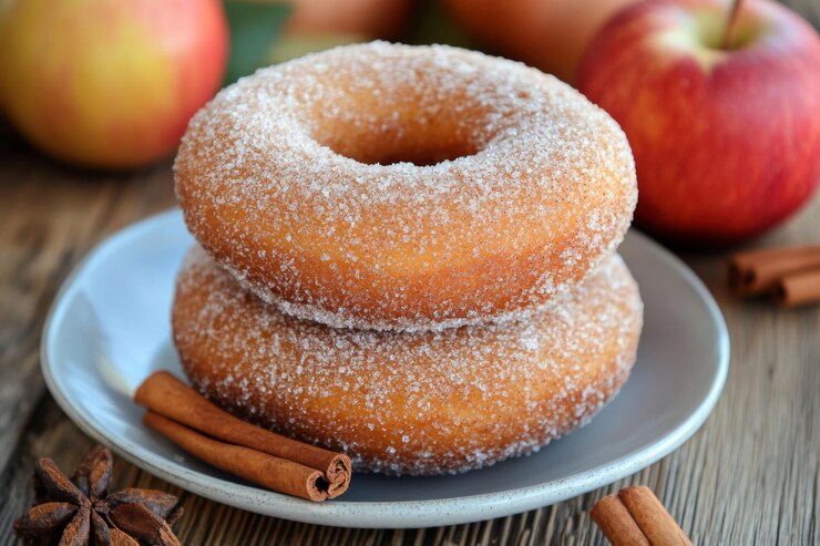 Two SugarCoated Donuts with Cinnamon and Star Anise