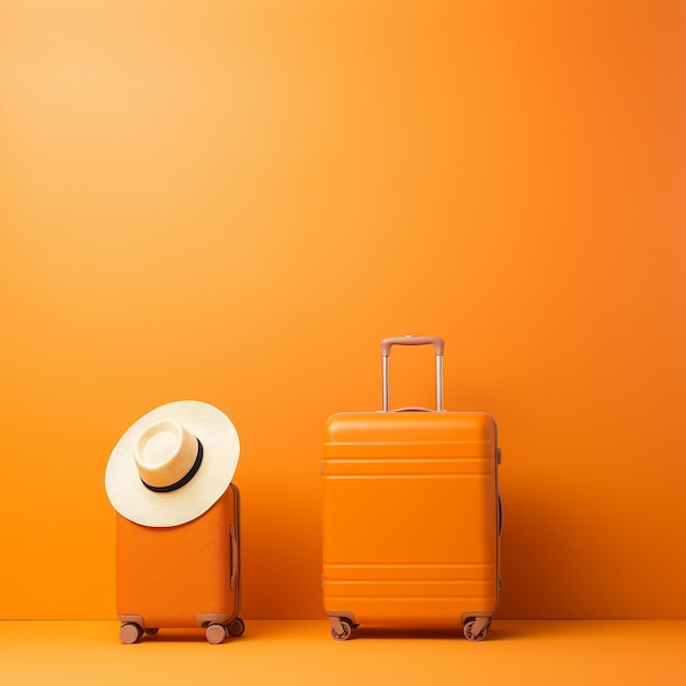 two suitcases, one with a hat and a hat on the other.