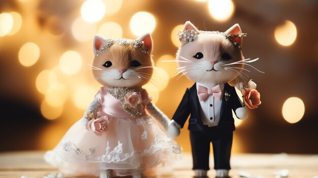 Foto due gatti super carini sposa e sposo bella coppia di nozze immagine generata dall'ai