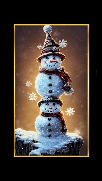 Two super cute Snowmen with backdrop warm light