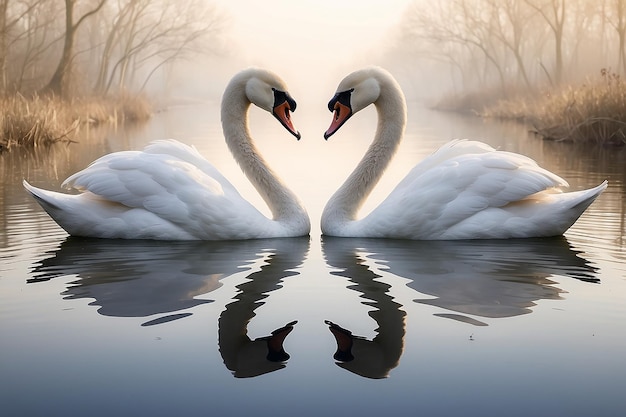 Two swan mirrored looks like a heart