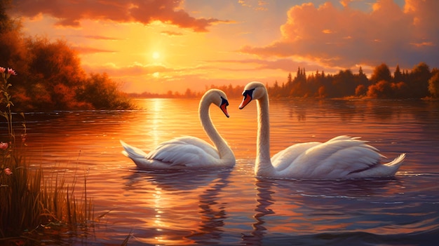 two swans in a lake