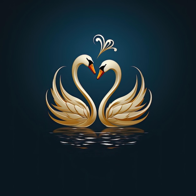 Two swans in love on a blue background Vector illustration