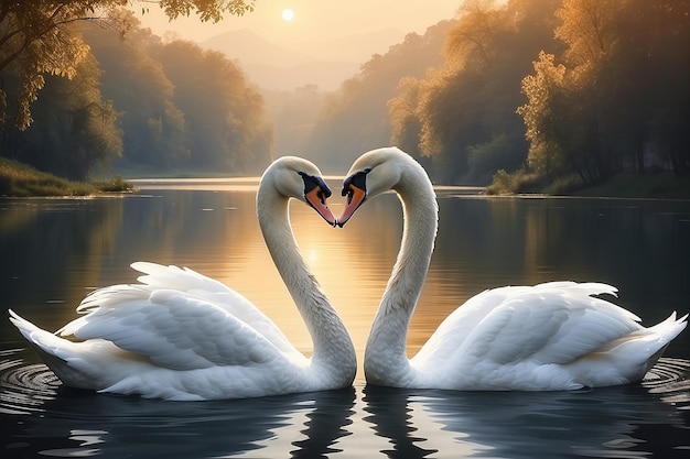 Two swans in love in the lake