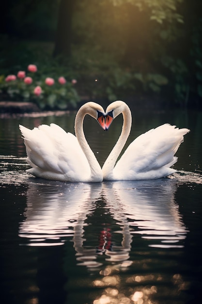 Photo two swans in the water