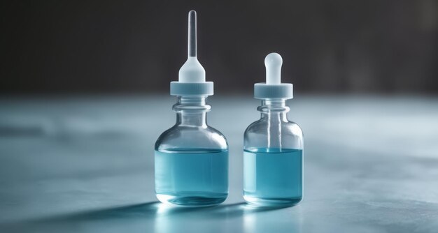 Two syringes filled with blue liquid ready for injection