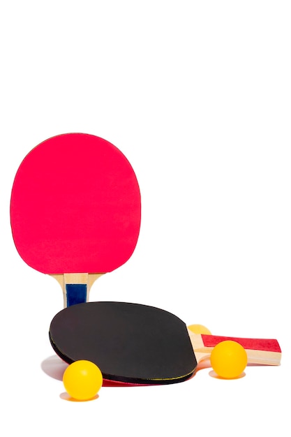 Two table tennis rackets on a white background