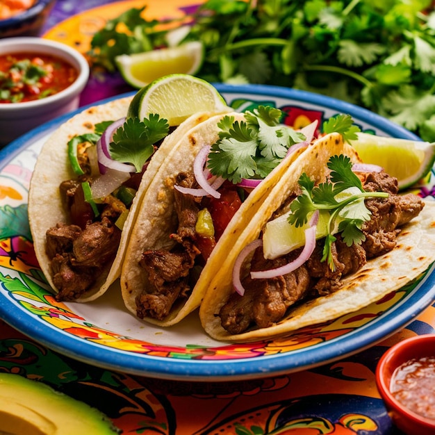 Foto due tacos su un piatto con una varietà di ingredienti