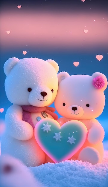 two teddy bears with a heart that says " love " on the bottom.