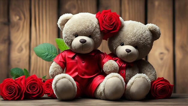 Premium AI Image | Two teddy bears with red roses on the background