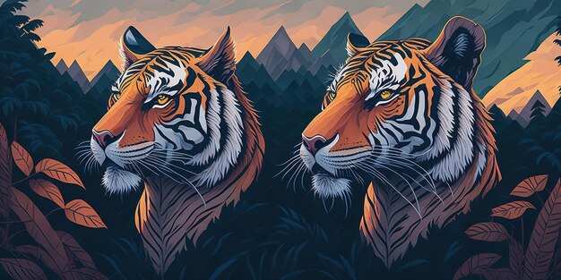 Two tigers in the mountains, one of which is the tiger.