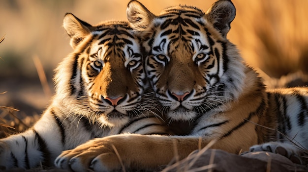 Two Tigers show snuggle in Love AI Generative