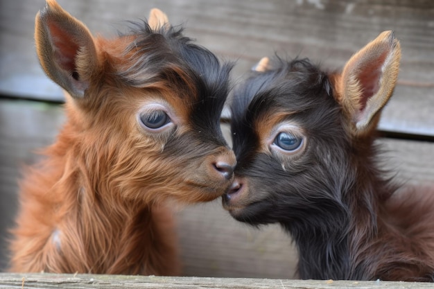 Two tiny goats head each other in playful and comical display created with generative ai