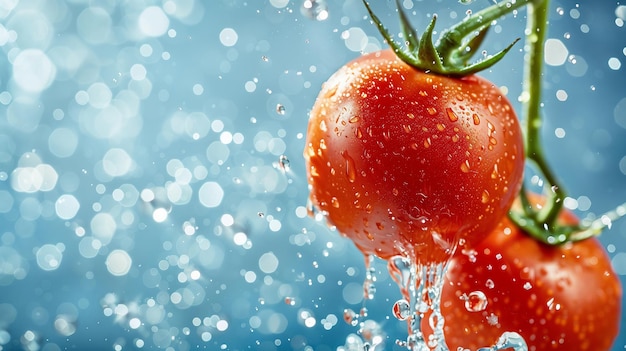 Two tomatoes floating in water