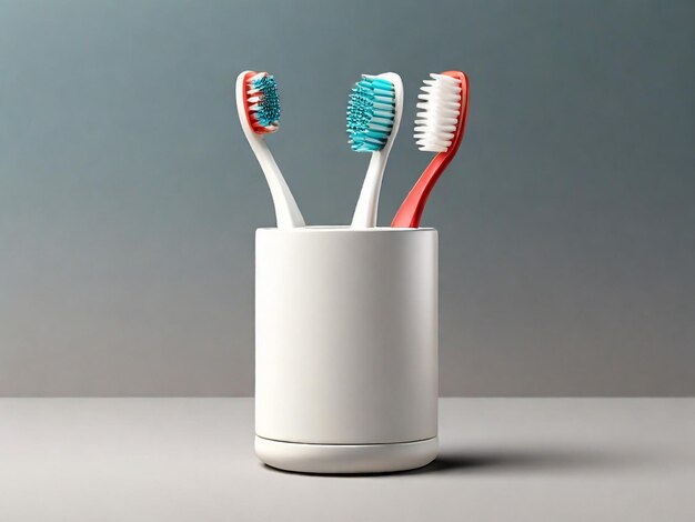 two toothbrushes in a cup with one of them labeled  toothbrush