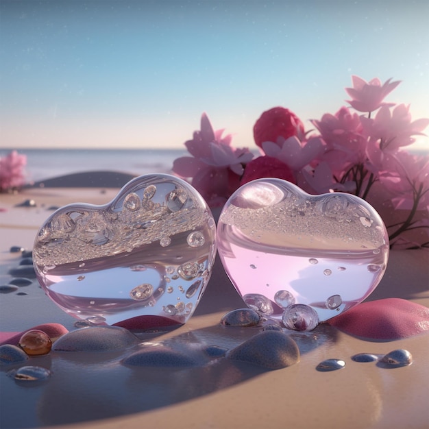 Two transparent pink pins on the silver beach