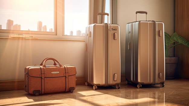 two travel bags in a contemporary minimalist hotel room the elegant uncluttered style