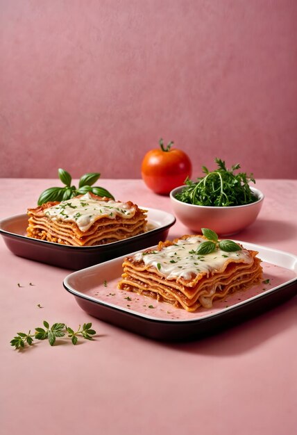 two trays of food with a red tomato on the table