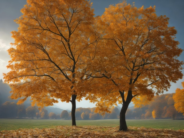 Two trees with yellow leaves