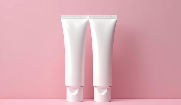 two tube of cream on pink background