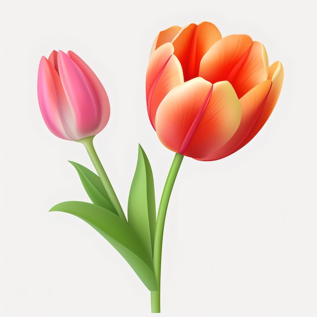 Photo two tulips on a white background