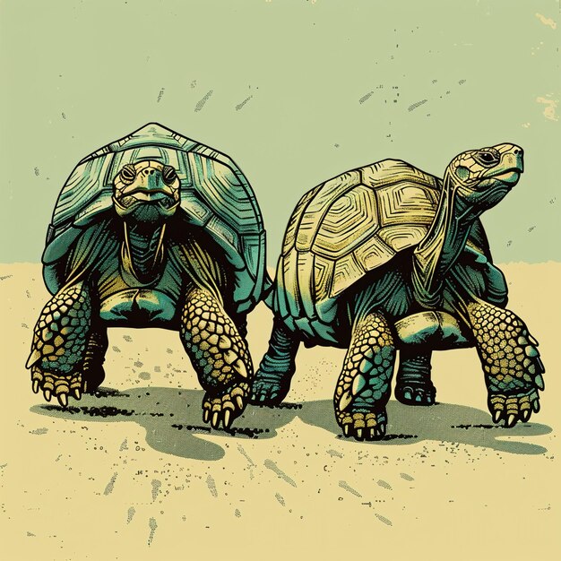 Photo two turtles are standing in the desert