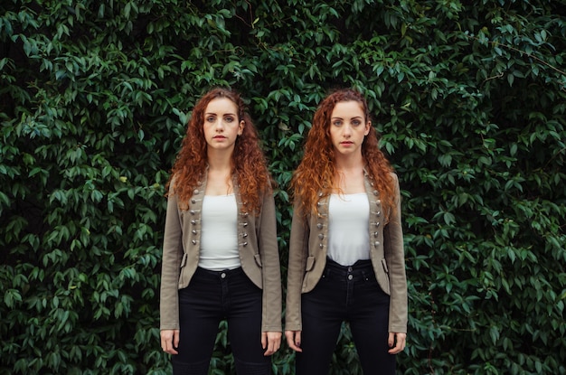 Two twins sisters spending time together