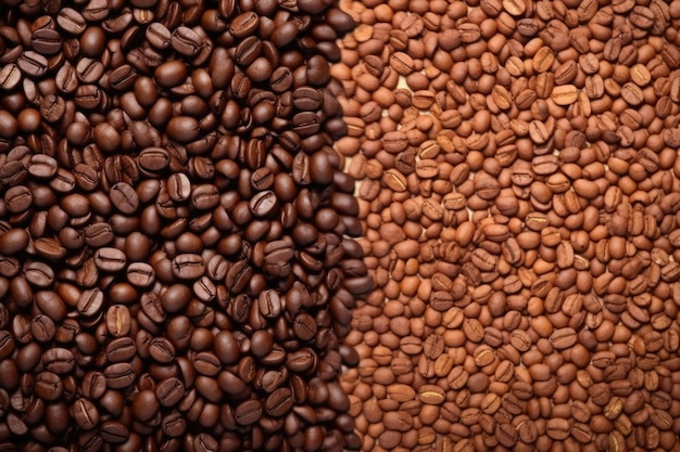 Два вида кофейных зерен разной формы и оттенка