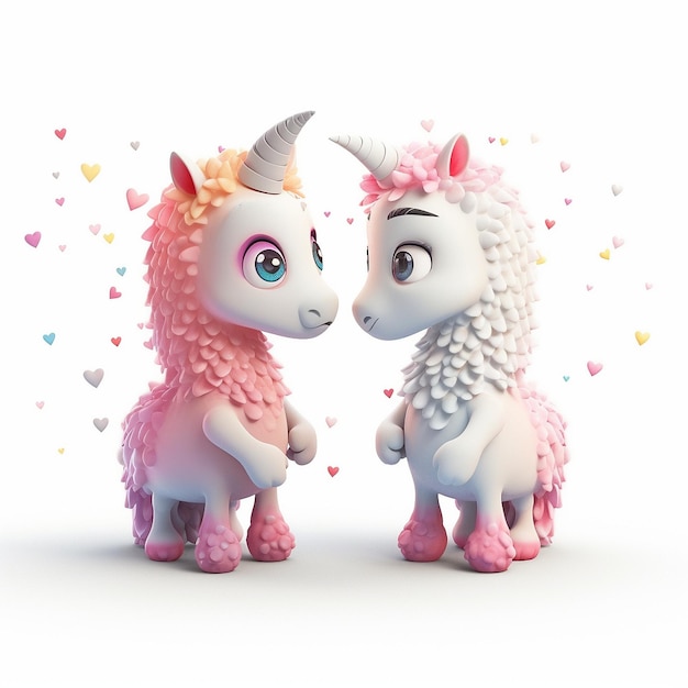 two unicorn white background