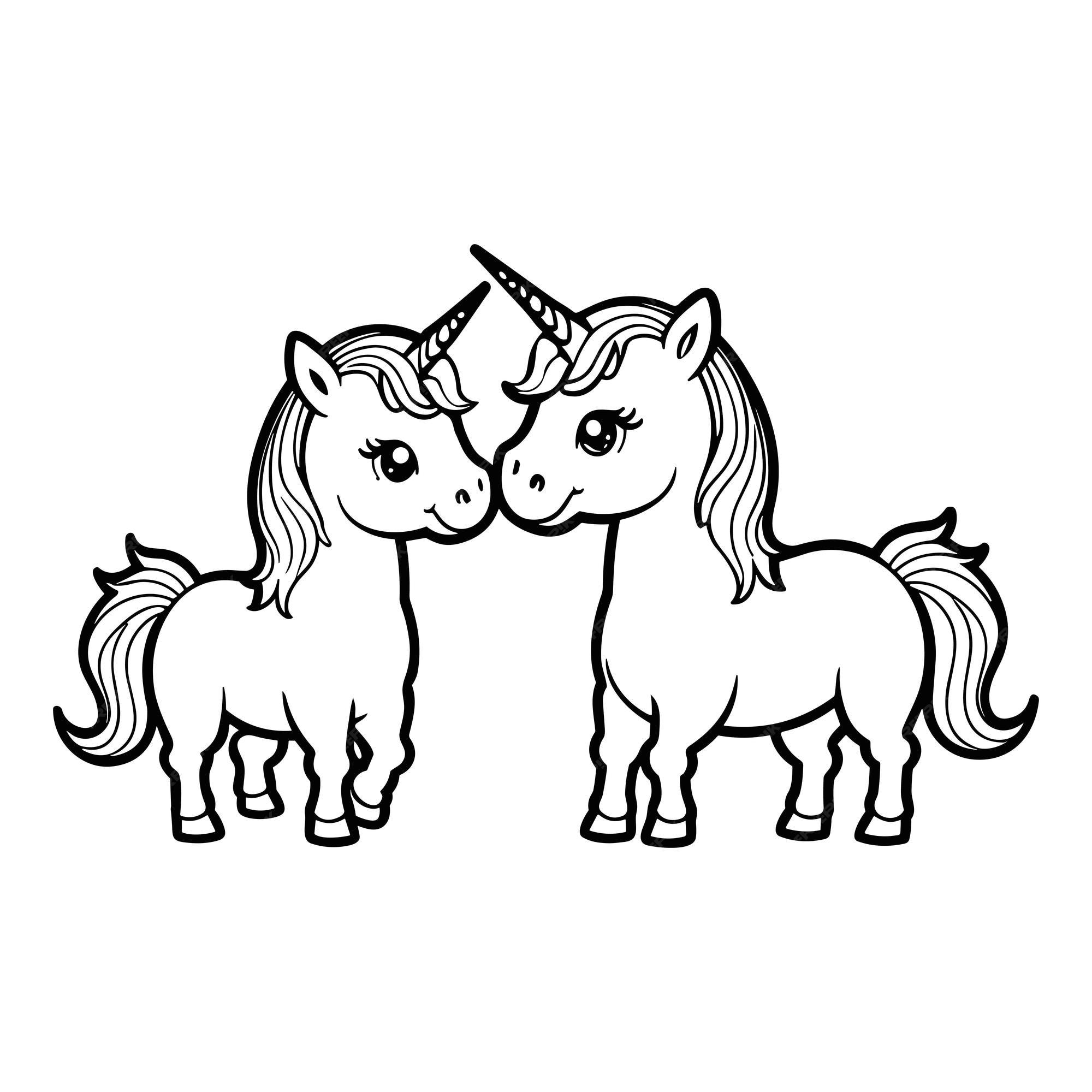 Premium AI Image | Two unicorns coloring page for kids