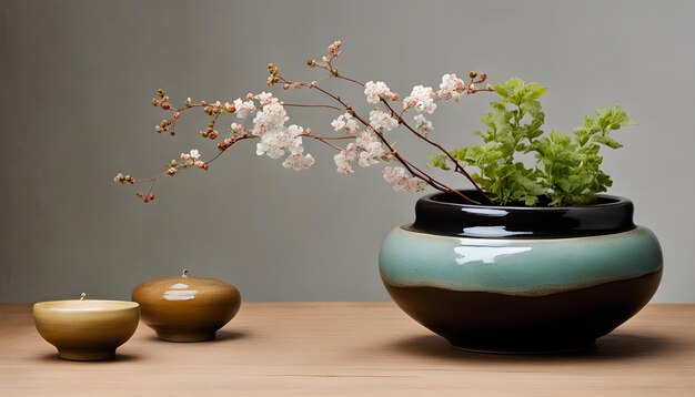 Photo two vases with flowers and one is sitting on a table