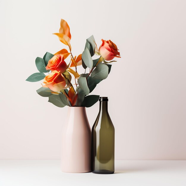 Photo two vases with flowers on a table and one has the word tulips on it