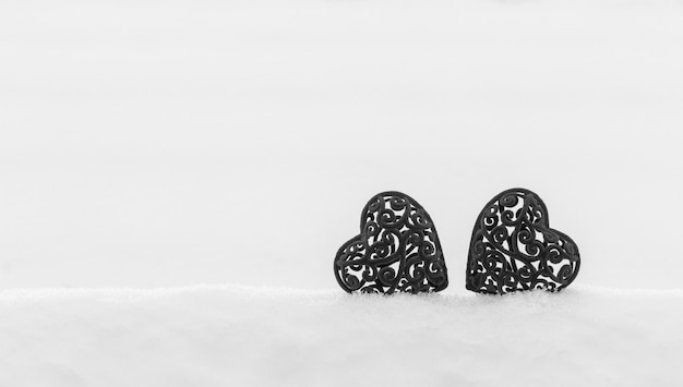 Two velvet heart in a snowdrift