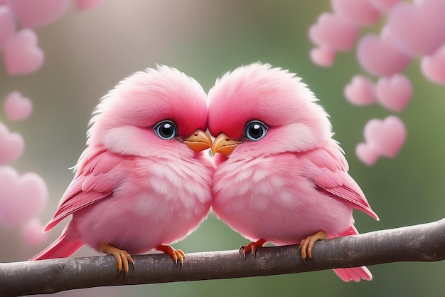 사진 사랑에 빠진 두 개의 귀여운 분홍색 새