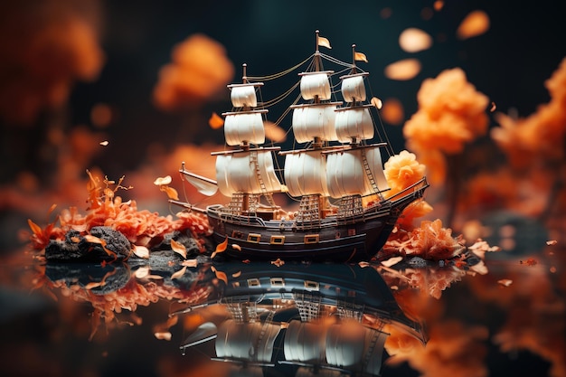 Two vessels are following a pirate ship made using generative AI tools