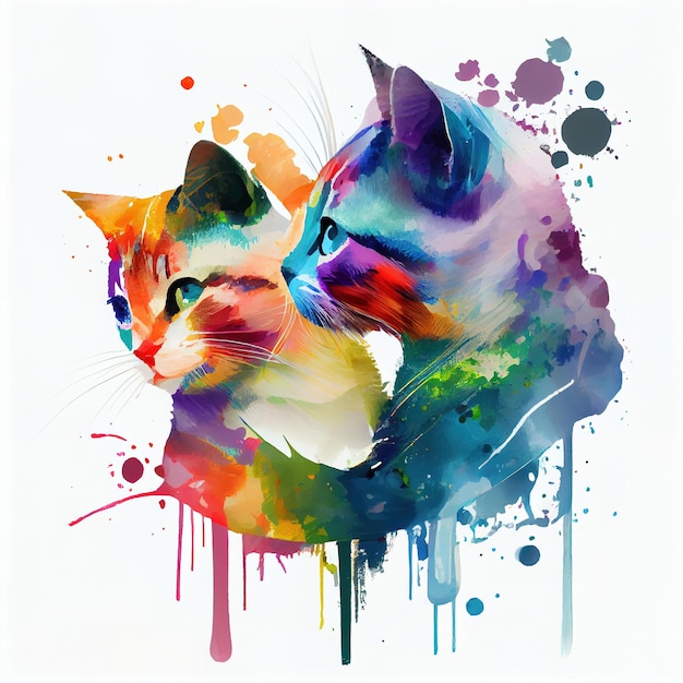 Two water color cats in love Generative AI