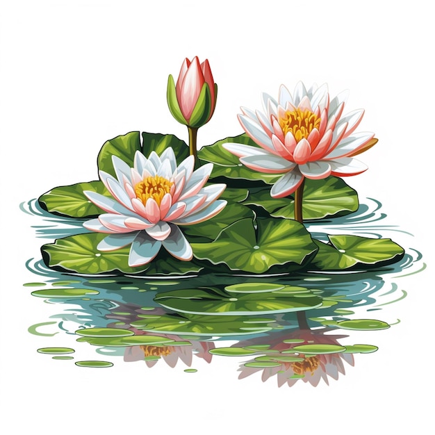 Two water lilies on a white background