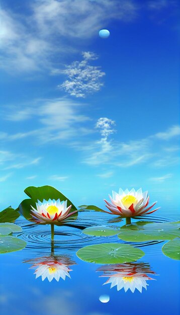 Two water lillies floating on top of a body of water generative ai