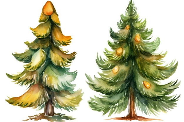 Two watercolor painted trees in a natural setting Generative AI