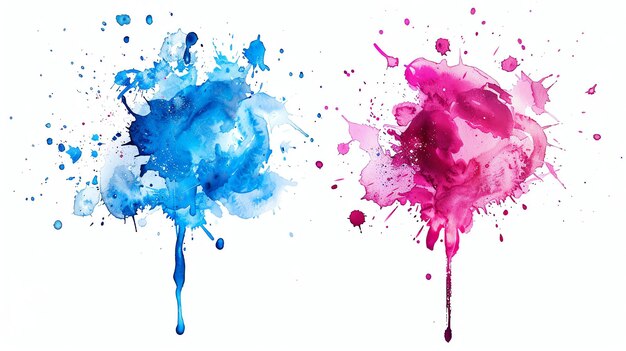 Two watercolor splashes Blue and pink Isolated on white background