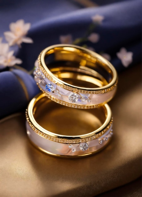 Two Wedding gold rings romantic style wedding style