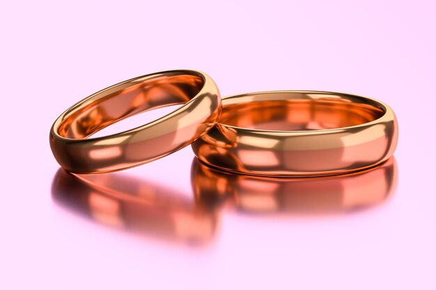 Two wedding golden rings Unity love and romance concept