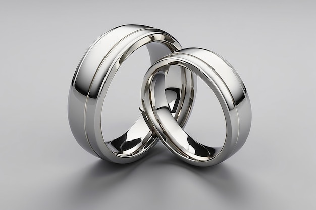 회색 배경 3D에 두 개의 결혼 반지