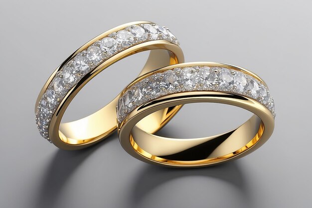 회색 배경 3D에 두 개의 결혼 반지