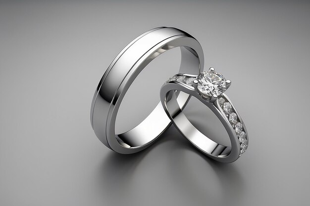 Two wedding ring on a grey background 3D