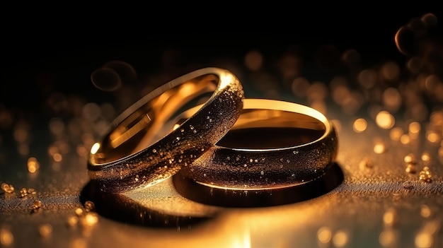 Two wedding rings on top of each other close up Generative AI