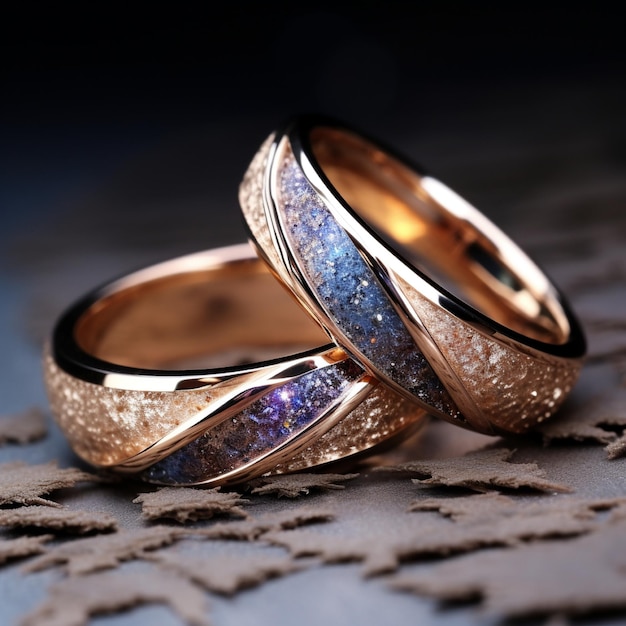 Two wedding rings with glitter