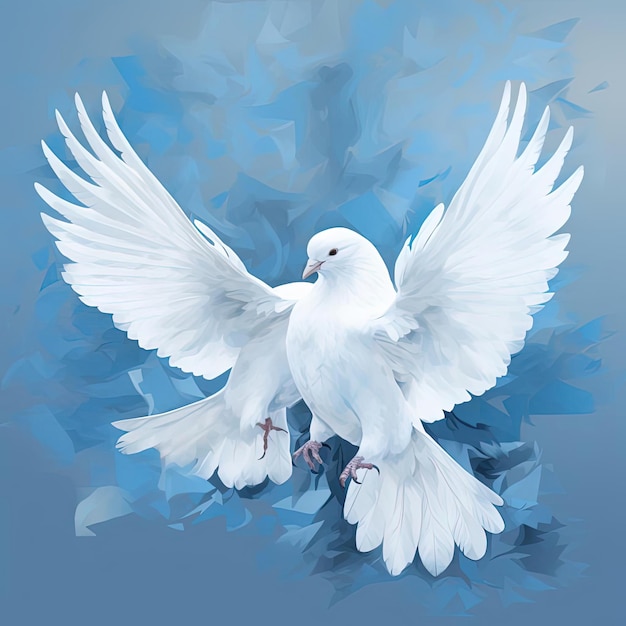 two white birds together on a blue background