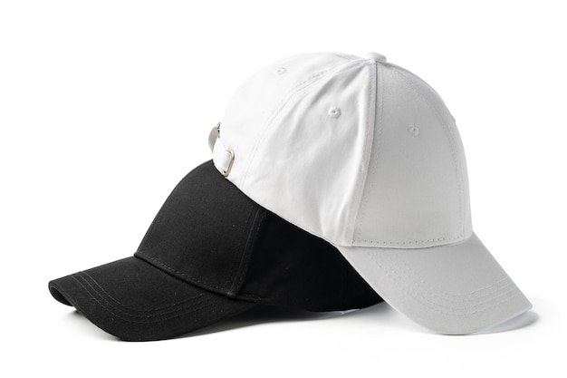 Photo two white and black hats on a white background