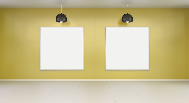 Two white blanks canvas on a wall 3D rendering